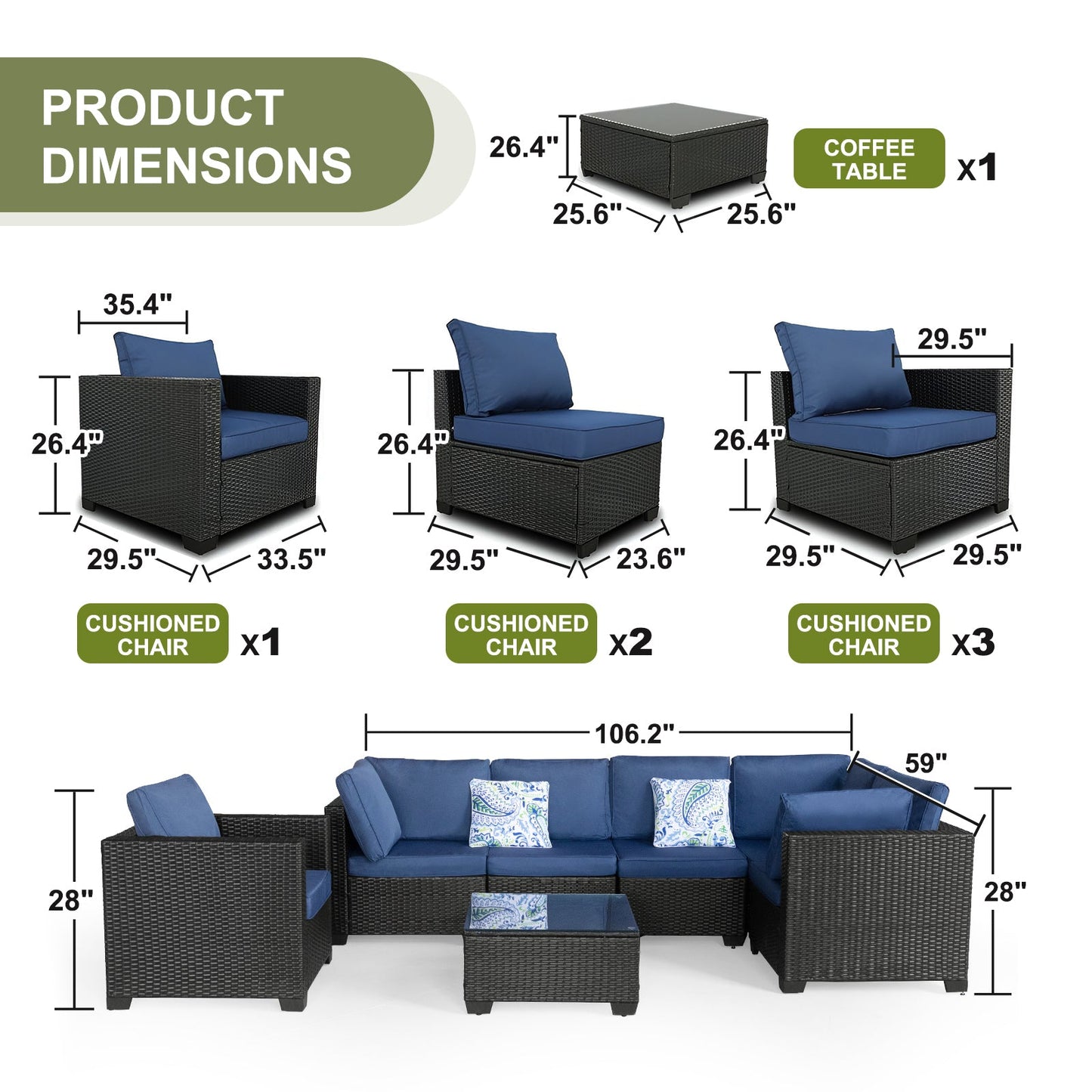 7 Pieces Outdoor Set Furniture Patio Furniture Sets Conversation Sets Balcony Furniture Outdoor Sectional for Outdoor In