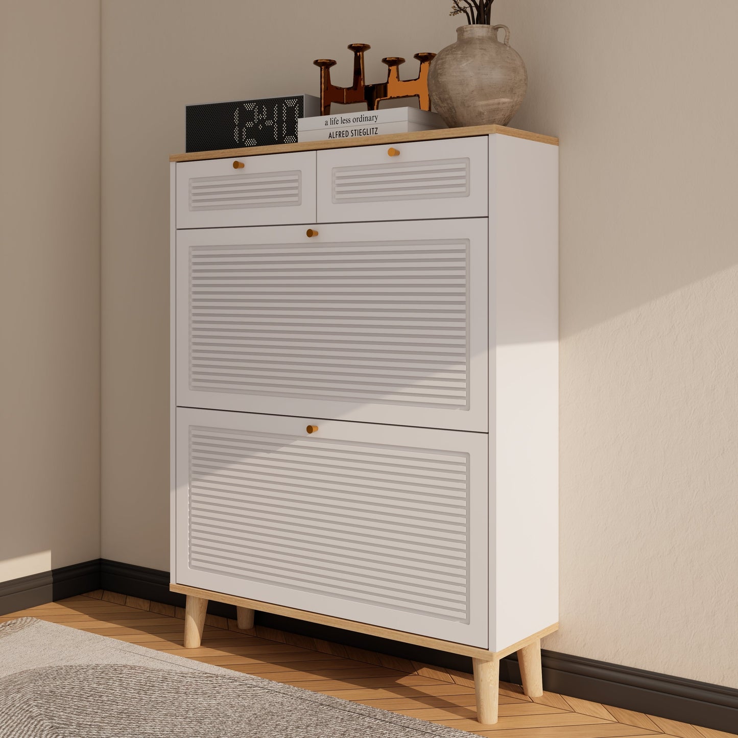 Shoe Cabinet With 2 Flip-Up Doors and 2 Drawers,narrow Shoe Rack Cabinet,freestanding Shoe Organizer,shoe Organizer for