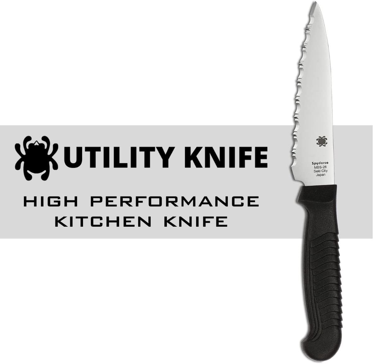 Spyderco Lightweight Kitchen Utility Knife with MBS-26 Stainless Steel Blade and Polypropylene Plastic Handle