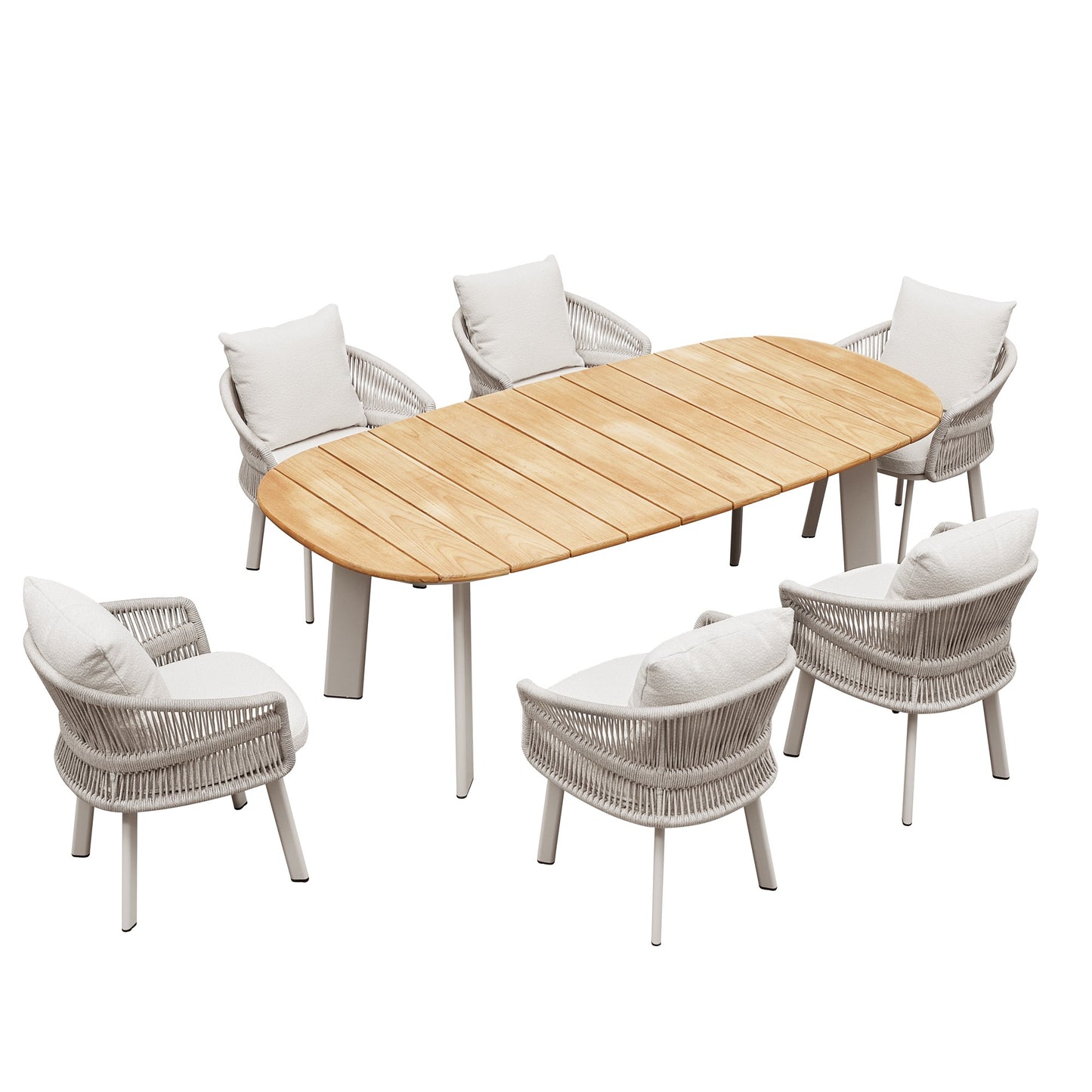HIGOLD Aio 7 Pieces Teak Outdoor Dining Set With White Cushions