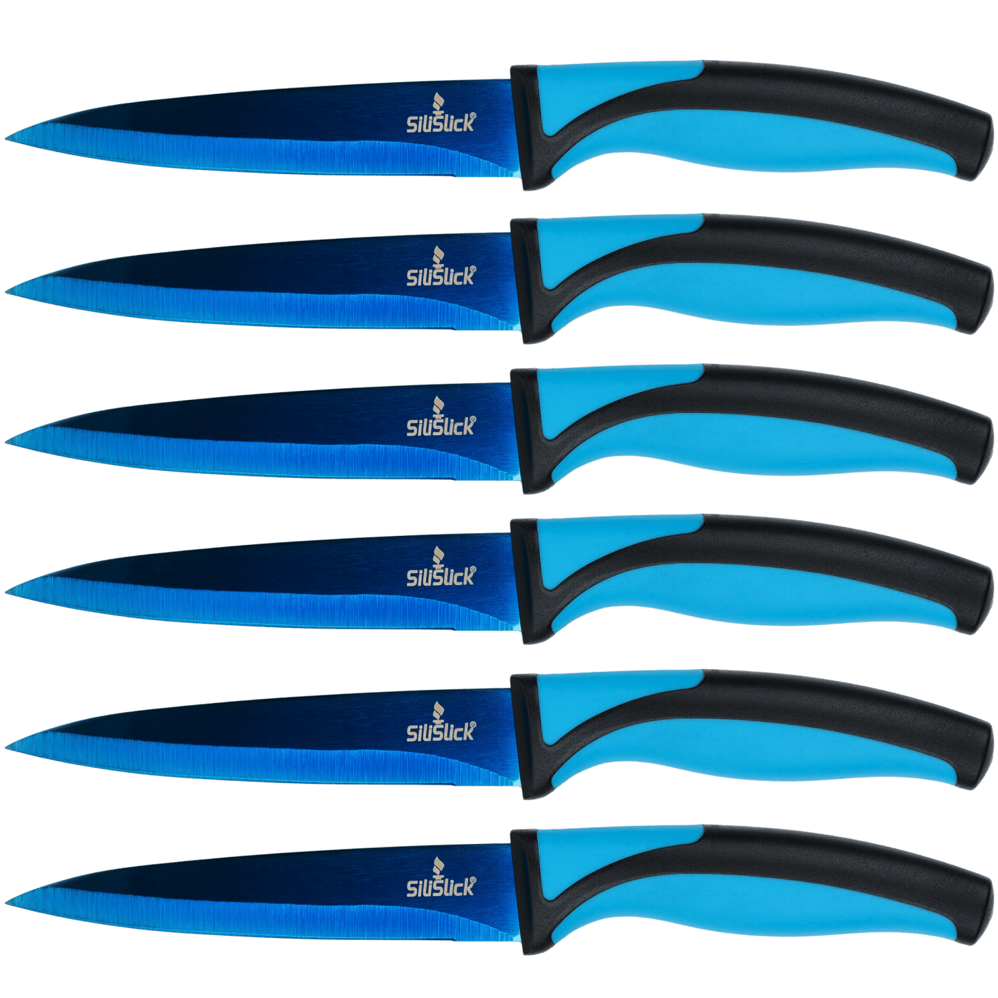 Steak Knife Set (6 Blue Handle, Blue Blade)