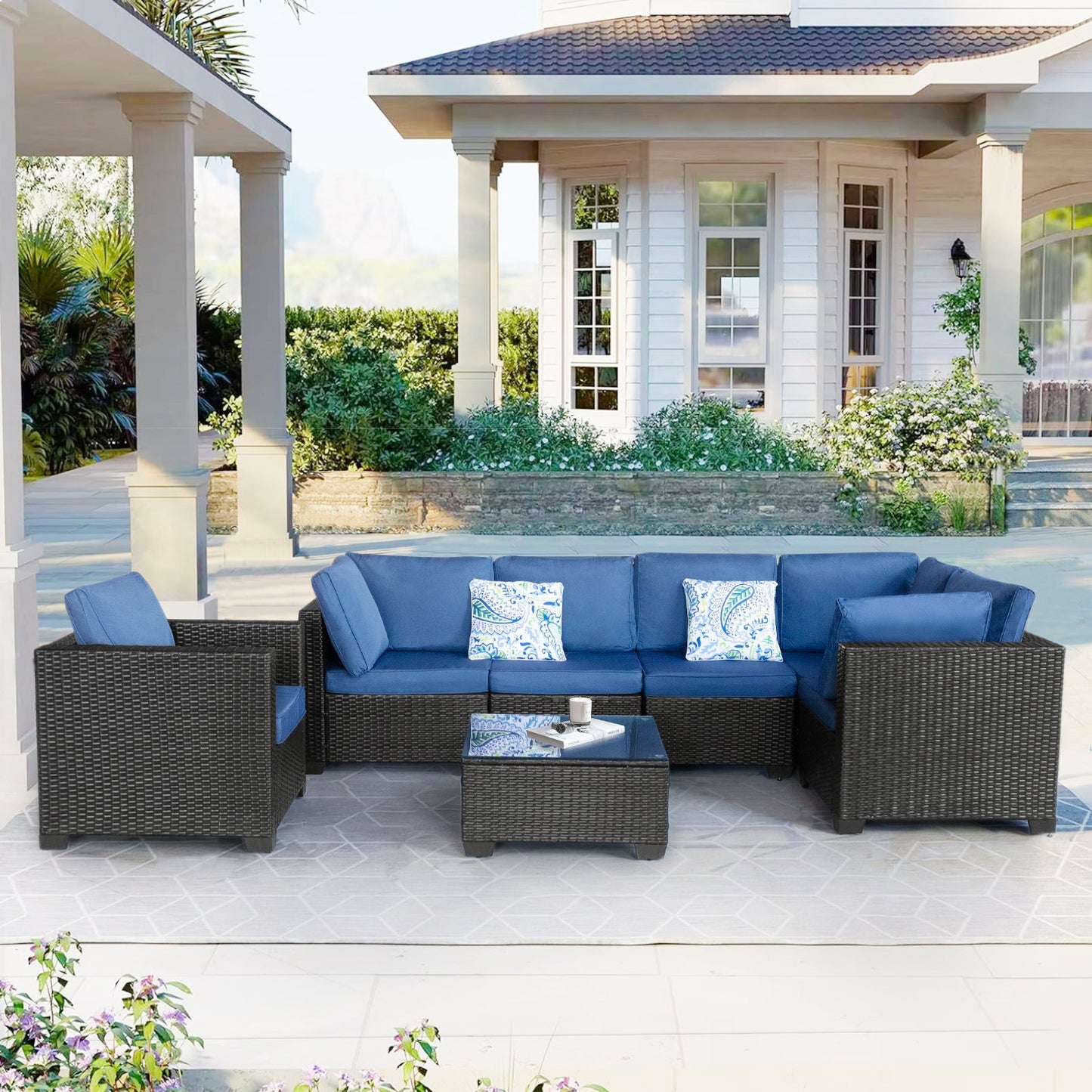 7 Pieces Outdoor Set Furniture Patio Furniture Sets Conversation Sets Balcony Furniture Outdoor Sectional for Outdoor In