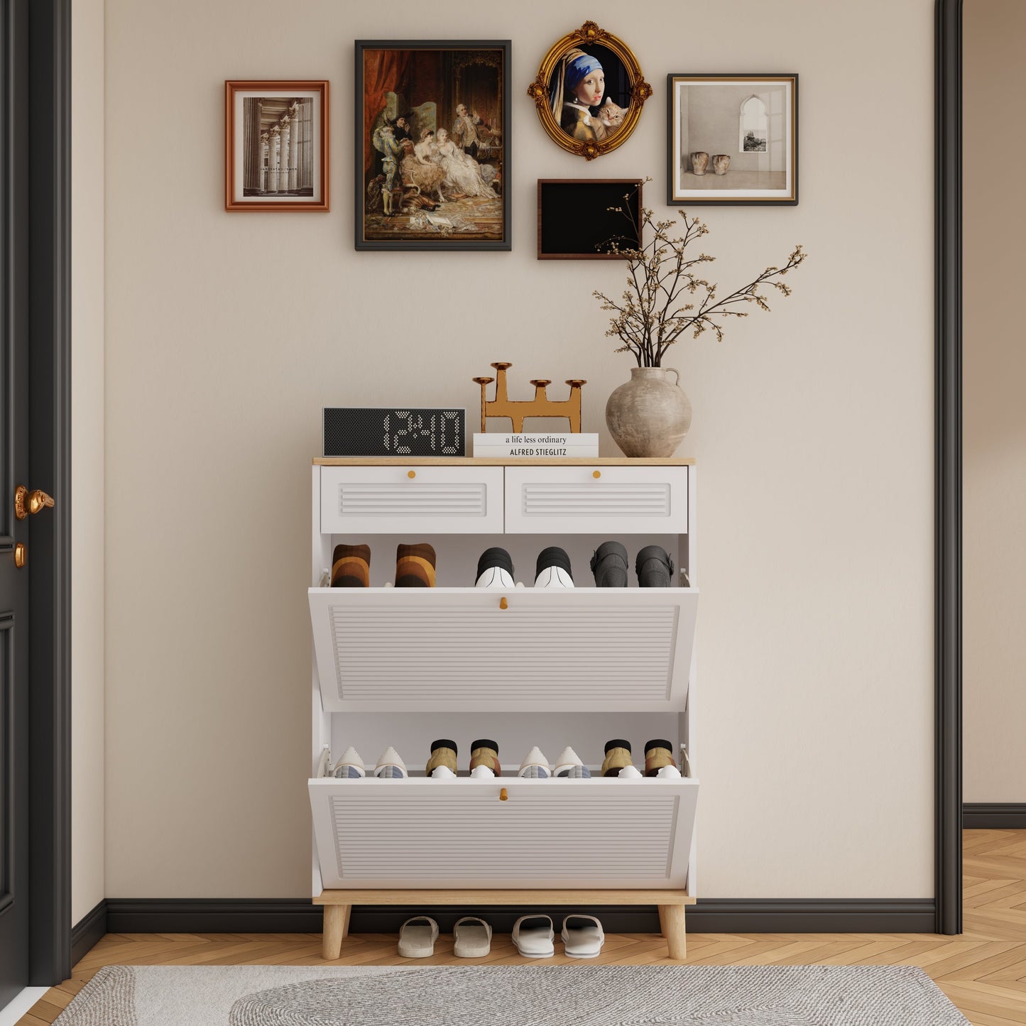 Shoe Cabinet With 2 Flip-Up Doors and 2 Drawers,narrow Shoe Rack Cabinet,freestanding Shoe Organizer,shoe Organizer for