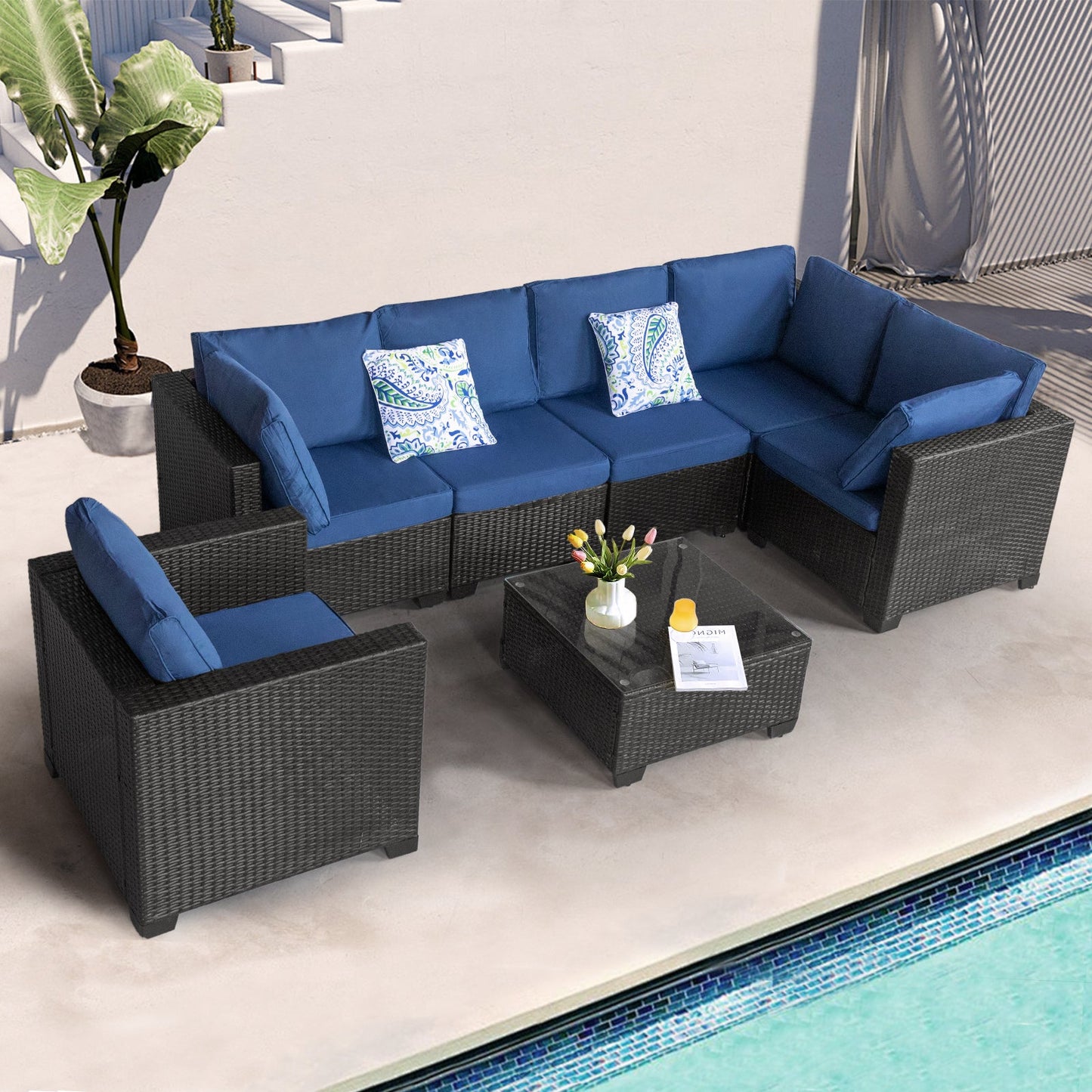 7 Pieces Outdoor Set Furniture Patio Furniture Sets Conversation Sets Balcony Furniture Outdoor Sectional for Outdoor In