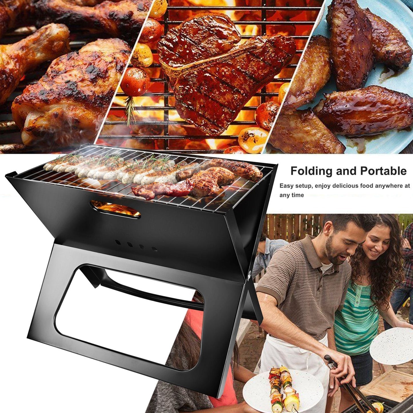 Portable BBQ Barbecue Grill Foldable Charcoal Grill Camping Garden