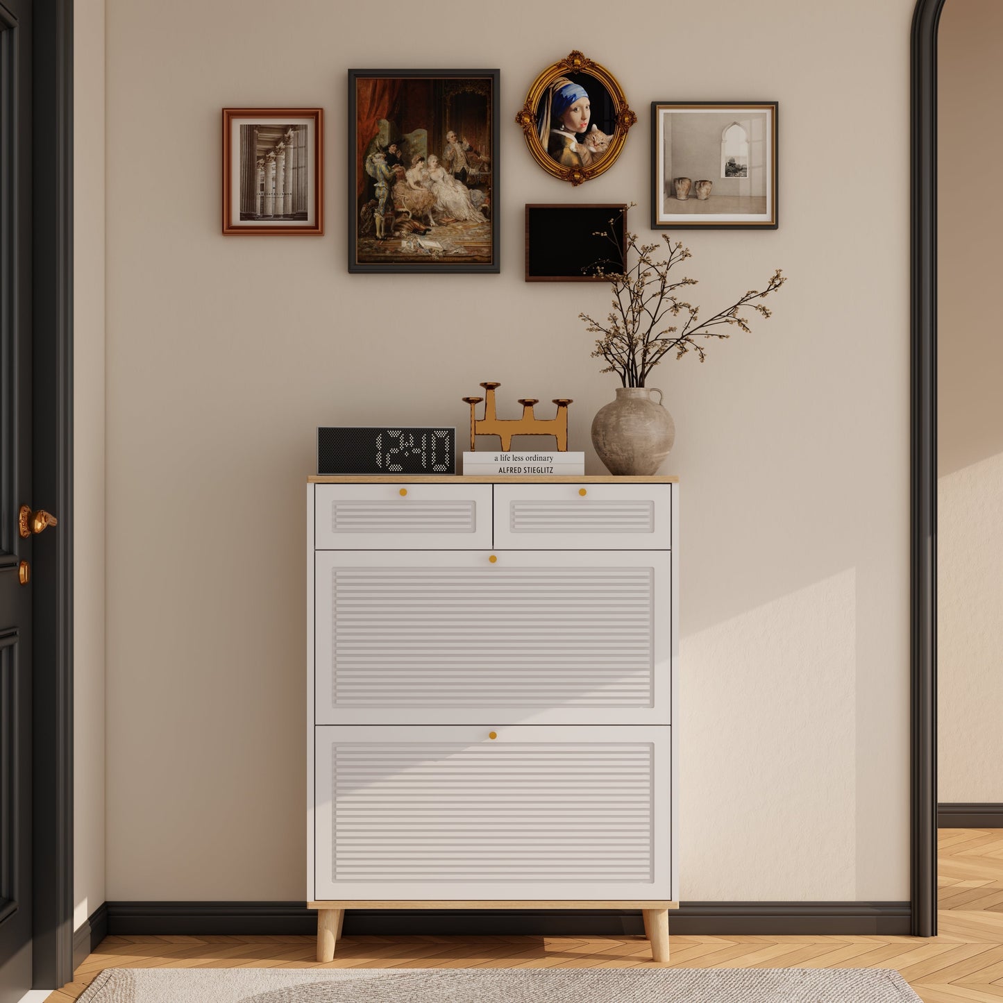 Shoe Cabinet With 2 Flip-Up Doors and 2 Drawers,narrow Shoe Rack Cabinet,freestanding Shoe Organizer,shoe Organizer for