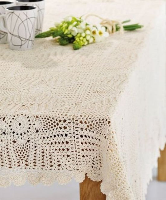 Elegante Mantelería Abierta De Crochet en Blanco Con Servicios