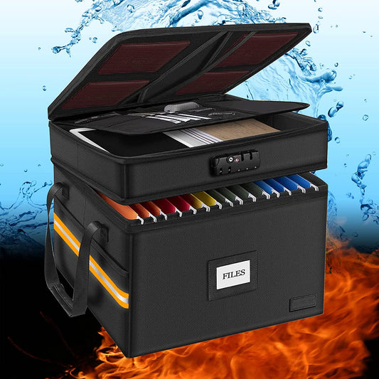 File Box,Fireproof Document Box,with Lock,2 Layer Water-resistant
