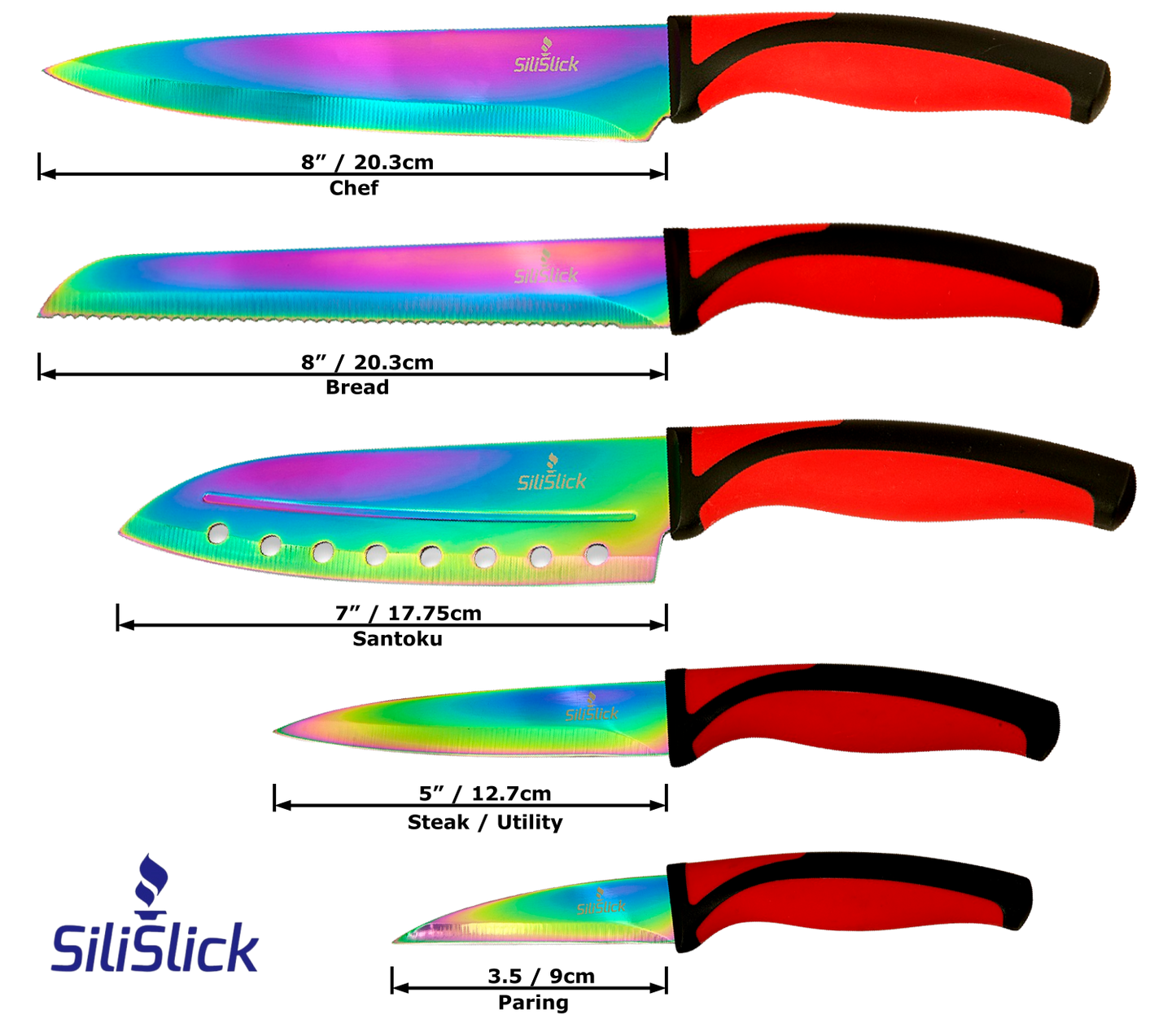 Kitchen Knife Set Kit | Red Handle & Red Magnetic Rack