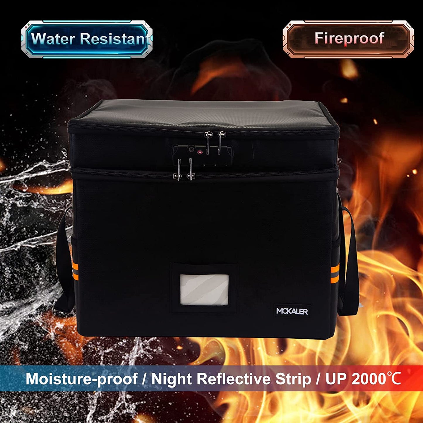 File Box,Fireproof Document Box,with Lock,2 Layer Water-resistant