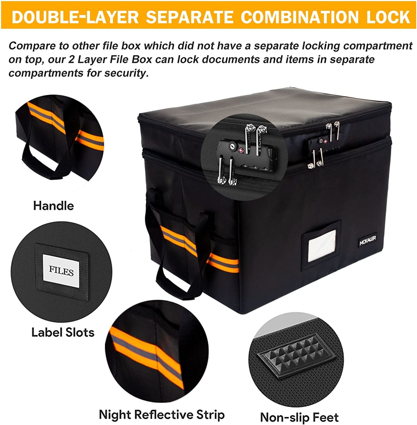 File Box,Fireproof Document Box,with Lock,2 Layer Water-resistant