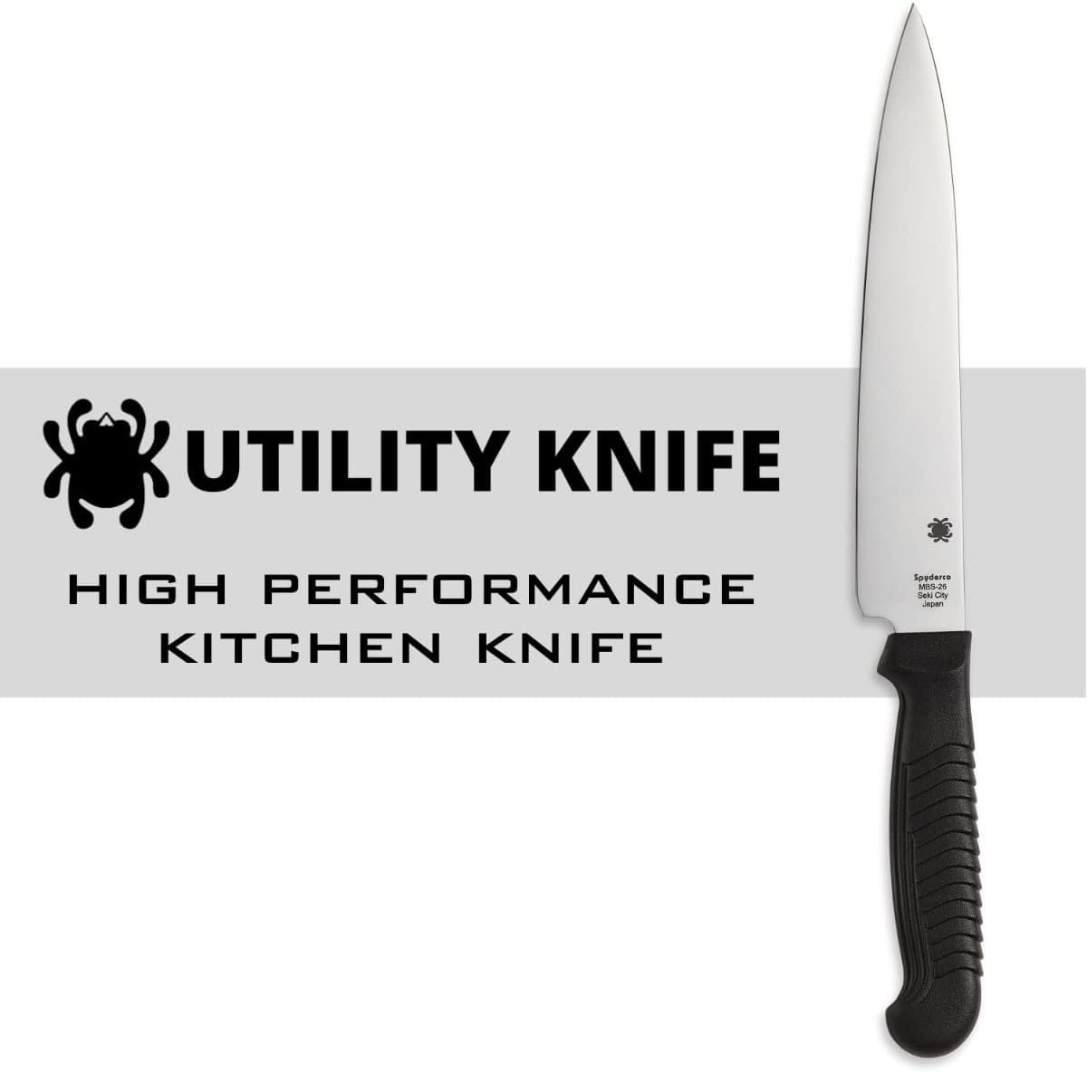 Spyderco Lightweight Kitchen Utility Knife with 6.5" MBS-26 Stainless Steel Blade and Black Polypropylene Plastic Handle - PlainEdge - K04PBK