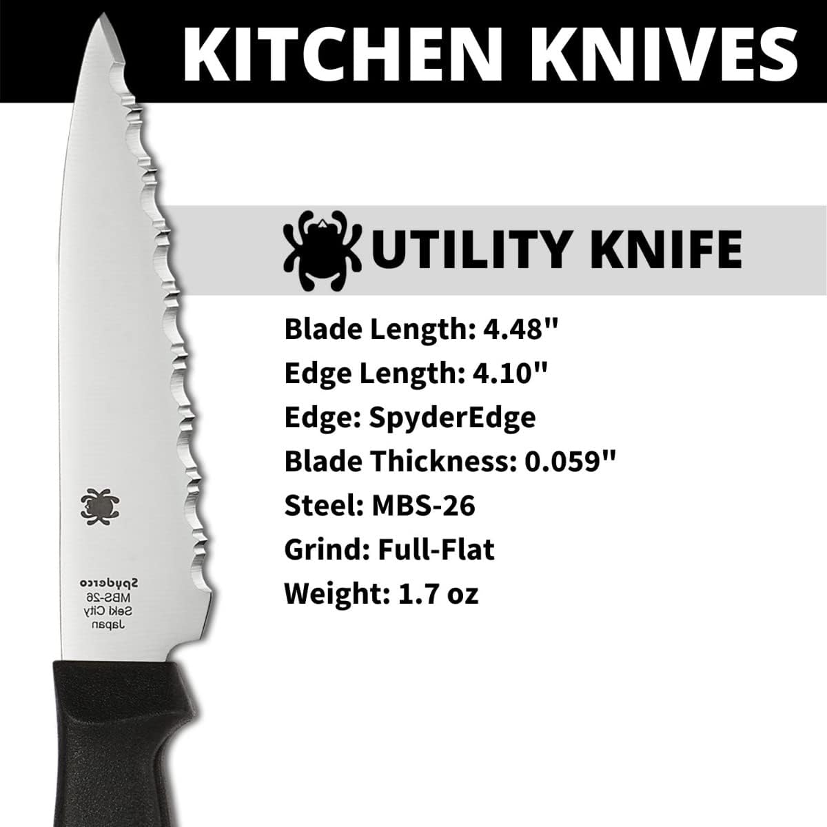 Spyderco Lightweight Kitchen Utility Knife with MBS-26 Stainless Steel Blade and Polypropylene Plastic Handle