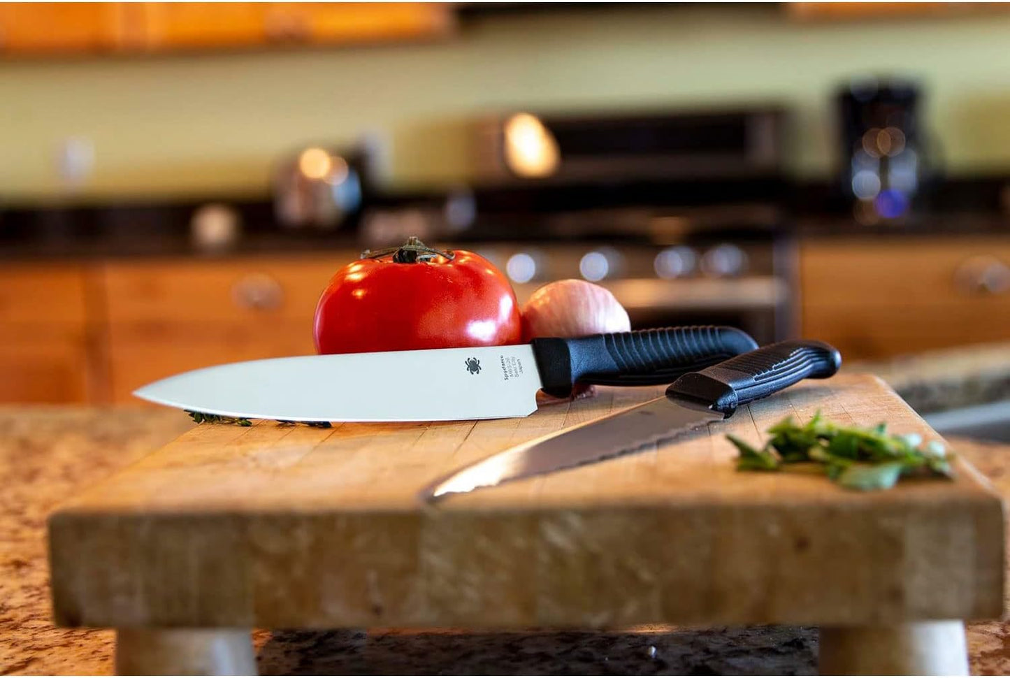 Spyderco Lightweight Kitchen Utility Knife with 6.5" MBS-26 Stainless Steel Blade and Black Polypropylene Plastic Handle - PlainEdge - K04PBK