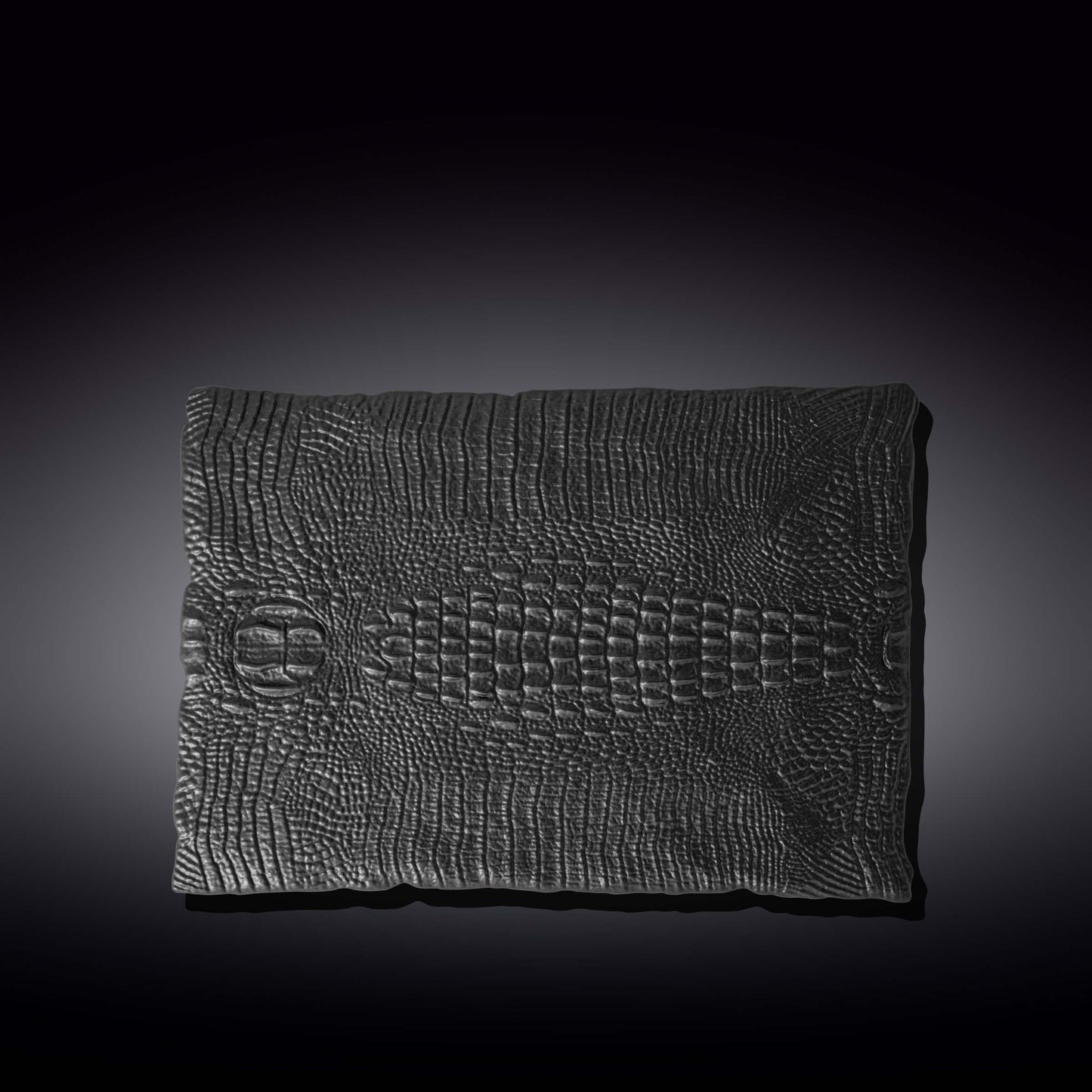 Black Porcelain Slate look Rectangular Serving Dish With Crocodile Skin Texture. 11.75" inch X 8.25" inch