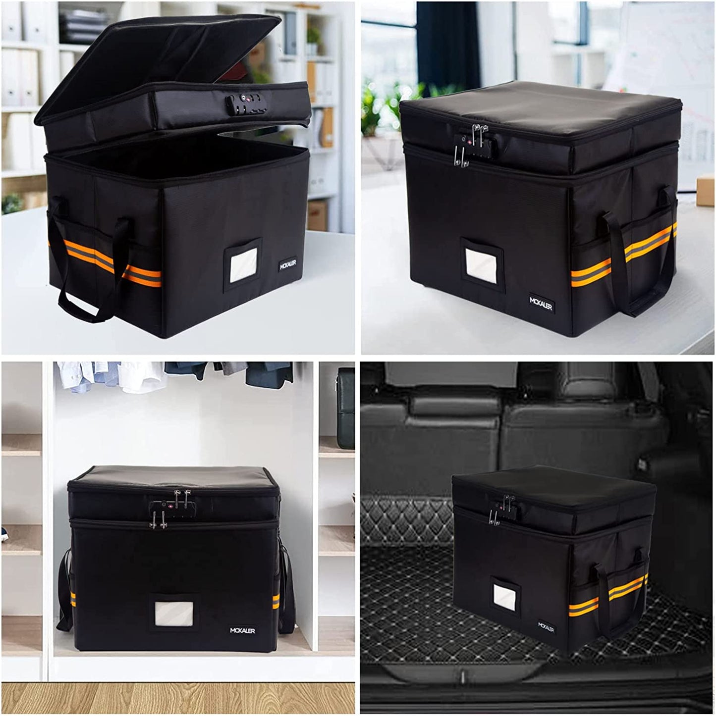 File Box,Fireproof Document Box,with Lock,2 Layer Water-resistant