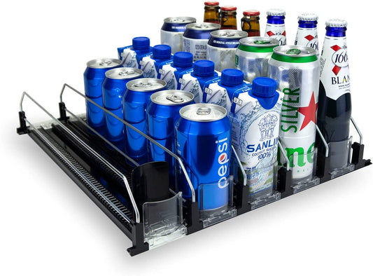Drink Organizer for Fridge, Self-Pushing Soda Can Dispenser 5 Row Adjustable, Beer Pop Can Water Bottle Storage  Pantry Kitchen