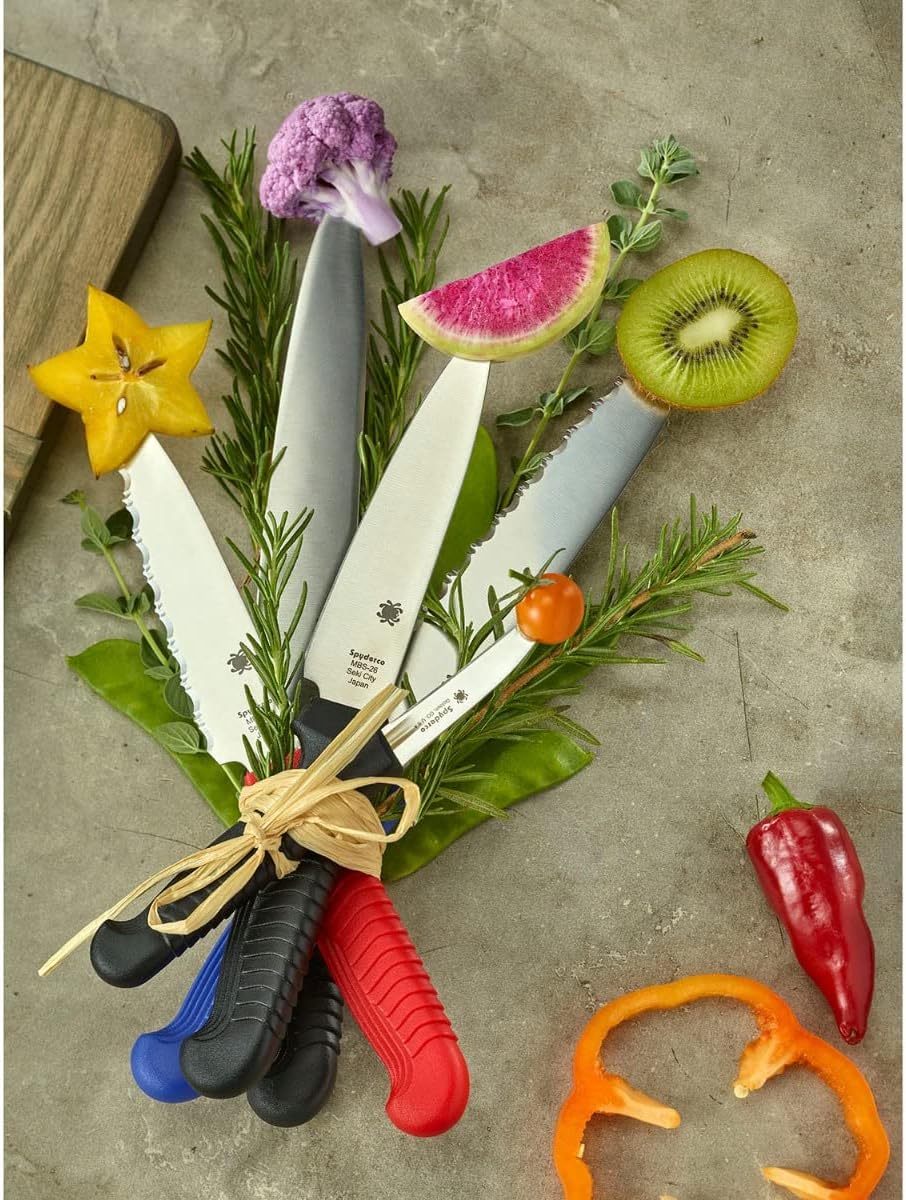 Spyderco Lightweight Kitchen Utility Knife with 6.5" MBS-26 Stainless Steel Blade and Black Polypropylene Plastic Handle - PlainEdge - K04PBK