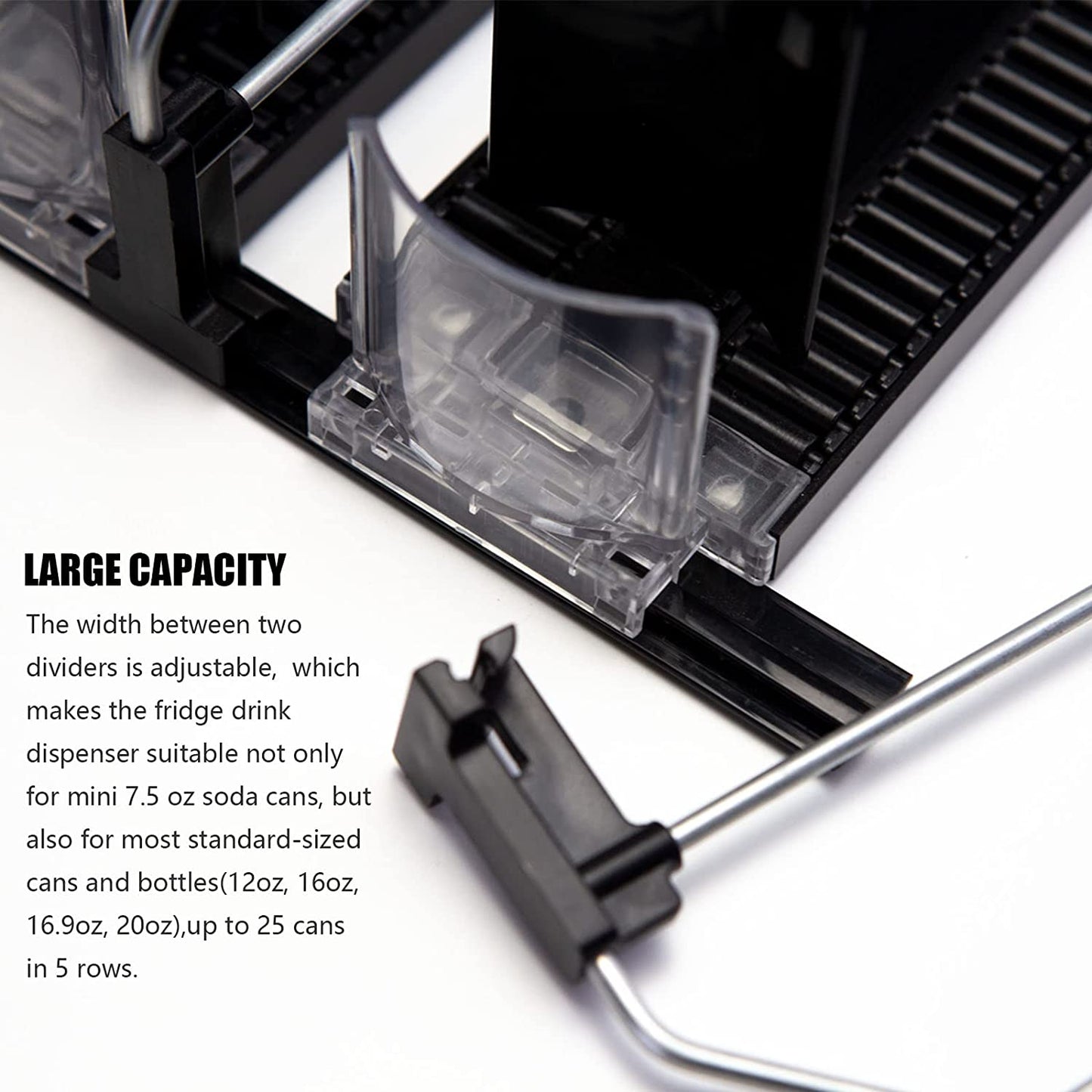 Drink Organizer for Fridge, Self-Pushing Soda Can Dispenser 5 Row Adjustable, Beer Pop Can Water Bottle Storage  Pantry Kitchen