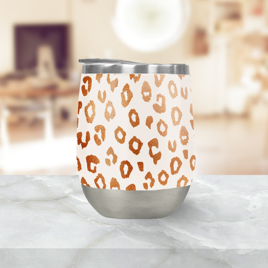 Copper Leopard Print Stemless Wine Tumbler