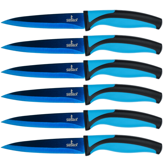 Steak Knife Set (6 Blue Handle, Blue Blade)