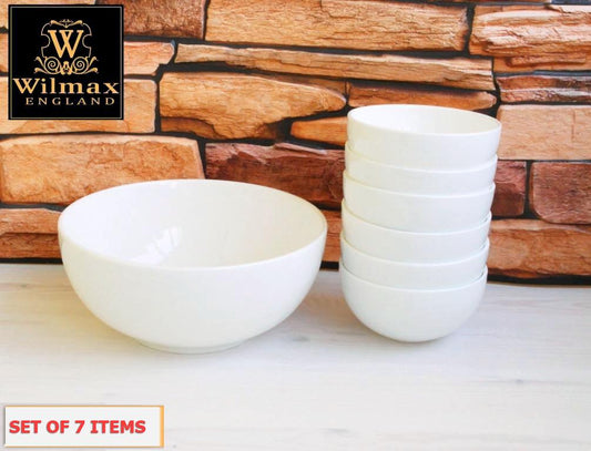 White Dining Bowls With Embossed Design, Set of Seven In A Gift Box