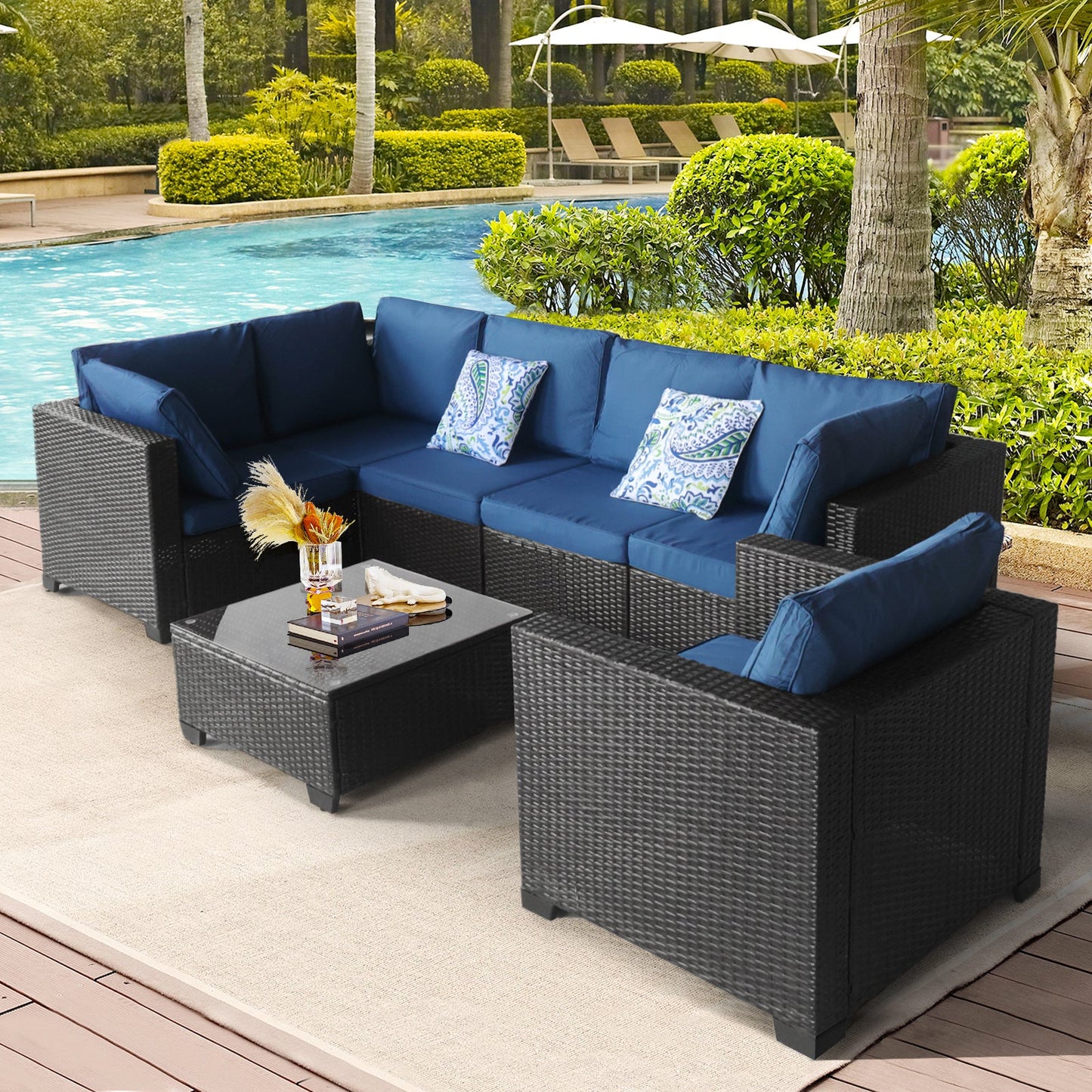 7 Pieces Outdoor Set Furniture Patio Furniture Sets Conversation Sets Balcony Furniture Outdoor Sectional for Outdoor In