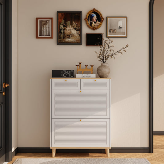 Shoe Cabinet With 2 Flip-Up Doors and 2 Drawers,narrow Shoe Rack Cabinet,freestanding Shoe Organizer,shoe Organizer for